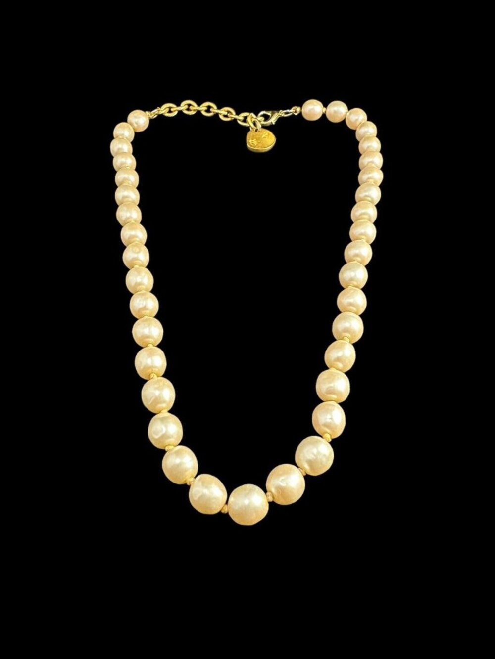 Karl Lagerfeld Baroque Pearl Knotted Beaded Necklace Adjustable Gold Plated